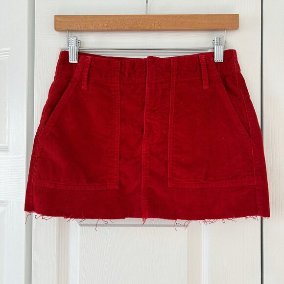 BDG Urban Outfitters Red Corduroy Mini Skirt Size S High Rise Raw Hem EUC - Picture 2 of 5